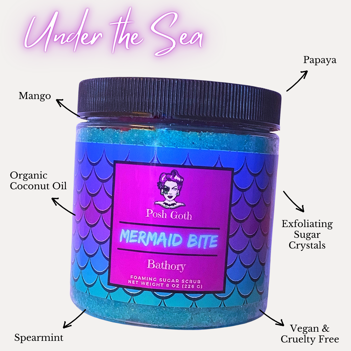 MERMAID BITE Mango Papaya and Peppermint Foaming Sugar Scrub - Posh Goth - Posh Goth -  